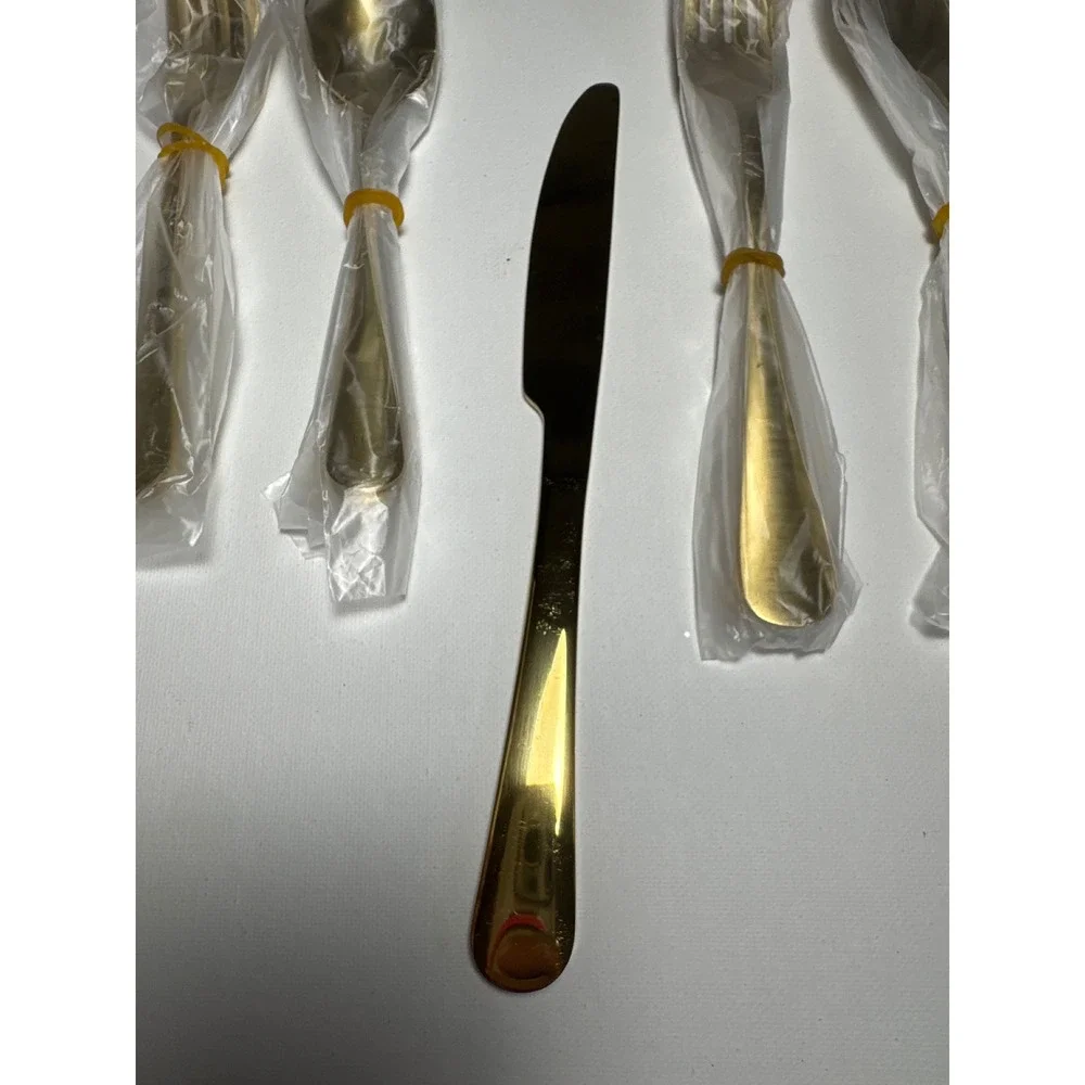 20pc Gold Flatware Set Service for 4 Gold New Stainless Steel Modern